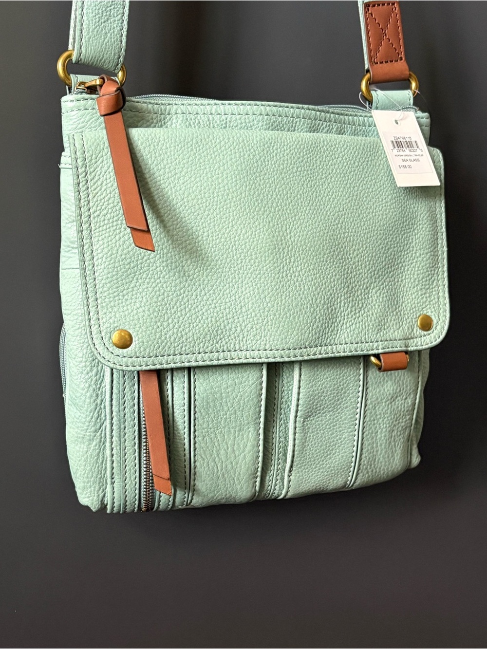 Fossil Morgan Traveler | Sea-glass, Mint Green | Leather Crossbody Bag - Picture 3 of 11